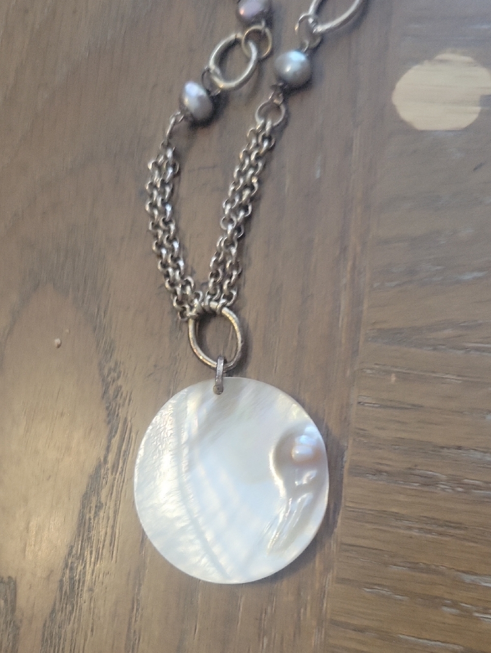 Mother-of-Pearl Disc Pendant Necklace in Cream and Silver